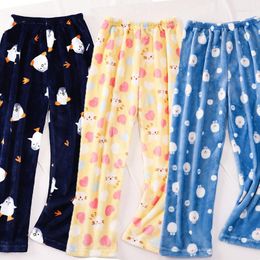 Women's Sleepwear Autumn Winter Women Pajamas Cartoon Loose Sleeping Bottoms Flannel Pants Female Calf-Length Lounge Home Clothes