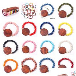 Charm Bracelets Party Favor Fashionable Colorf Wooden Handmade Bracelet Charms Elastic Chain With Disc Bangle Drop Delivery Jewelry Dhgez