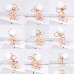 Key Rings Fashion Colorf English Letters Keychains With Fluffy Pompom Az Initials Holder Women Bag Hanging Ornaments Keyring Gifts D Dhlay
