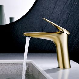 Bathroom Sink Faucets Brushed Gold Basin Solid Brass Mixer & Cold Single Handle Deck Mounted Lavatory Taps Black/Gun Grey