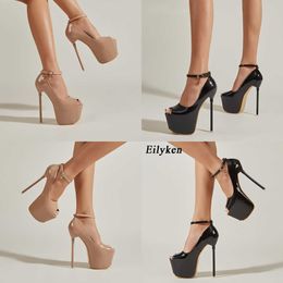Summer Sandals Patent Leather Peep Toe Women Pump Strippers Party Prom Buckle Strap Shoes Sexy High Heels Female 230511