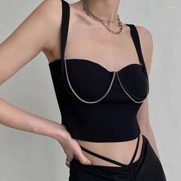 Women's Tanks Y2K Top With Bra Women Zipper Camisoles Knitted Sexy Tops Female Solid Crop 2023 Summer Tank