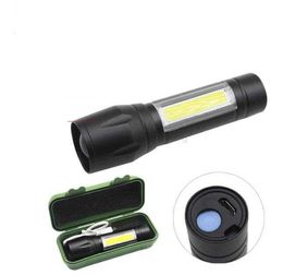 Multi-function USB Rechargeable LED Flashlight Torch Working Light Portable outdoor camping hiking COB Lanterns running sport Torches light