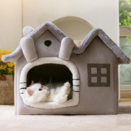 Mats Cat House Winter Warm Enclosed Kennel Dog Sleeping Bed Indoor Removable and Washable Soft Tent House for Pet Puppy Cats Supplies