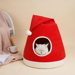 Cat Beds Creative Cute Christmas Hat Nest Winter Warm Enclosed Four Seasons Universal Pet Items Can Be Dismantled And Washed