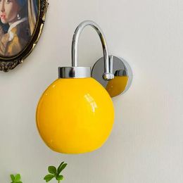 Wall Lamps Nordic Yellow White Glass Lamp Modern Led Lights For Home Decor Bedroom Bedside Bathroom Sconce Light Fixtures