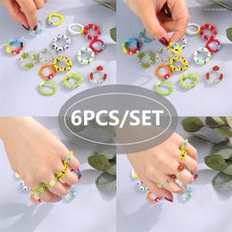 Cluster Rings Korean Colourful Boho Chic Seed Beads Finger For Women Jewellery Fashion Flower Crystal Beaded Y2k Gift