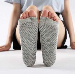High quality women Yoga Pilates socks non slip Silicone Dots Bottom breathable open Toes backless sports Ballet Dance Floor sox slipper Gym Fitness ankle sock