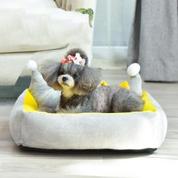 Pens Cute Crown Pet Princess Beds for Small Dogs Winter Warm Puppy Cat Sofa Bed Shih Tzu Yorkies Kennels Removable Mascotas Supplies