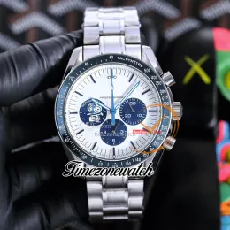 New 42mm Snoop Award 50th Anniversary OS Quartz Chronograph Mens Watch 310.32.42.50.02.001 Blue Ceramic Bezel White Dial Stainless Steel Bracelet Stopwatch Watches