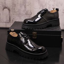 2023 wedding dress shoes men black patent buckle fashion Round head loafers platform shoes handmade party flats