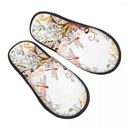 Slippers Dragonfly Ornament And Notes Slipper For Women Men Fluffy Winter Warm Indoor