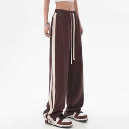 Capris Y2K Striped Jogger Sports Bf Hip Hop High latitude Wide Leg Women's Bag Straight Pants P230602