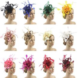 Berets Top Hat Royal Ascot Race Flower Mesh Headband Fascinator Hats Headwear Cocktail Tea Party Feather