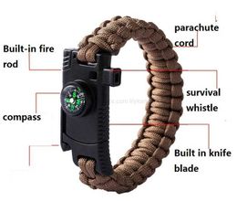 multifunctional 5 in 1 survival bracelets SOS kit with whistle compass knife blade parachute cord wristband camp hiking Travelling equipment