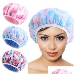 Beanie/Skull Caps Reusable Terry Lined Shower Cap Double Layer Waterproof Hair Drying Kitchen Lady Light Oil Fumeproof Hat Salon Cov Dh6Gi