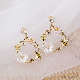 Charm Women's Elegant Flower Circle Painting Rhinestone Animal Stud Earrings New Trend Girls Party Wedding Jewellery R230603