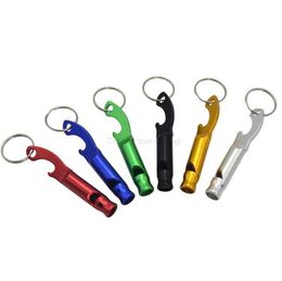 Multifunctional metal Whistle Keychain Outdoor Gadgets Aluminum alloy bottle opener Emergency Survival tool For Camping Hiking Training keyring whistles