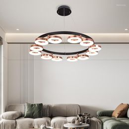 Chandeliers Led Art Chandelier Pendant Lamp Light Nordic Modern Luxury Round Bedroom Living Dining Rose Milk White Glossy Ring
