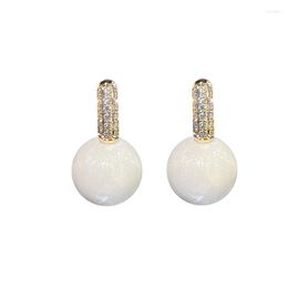 Hoop Earrings Gold Color Droplets Style CZ Paved White Green Ball For Women Classic Ear Jewelry Wholesale