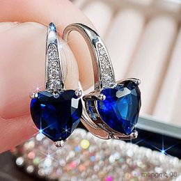 Charm Heart Shaped Women Earrings Titanium Steel Blue Crystal Pendant Popular Jewelry Fashion Gift R230603