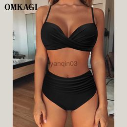 Women's Swimwear OMKAGI High Waist Bikini Women's Sexy Swimsuit 2023 Bikini Set Swimsuit Solid Srting Bathing Suit Print Push Up Swimwear Women J230603