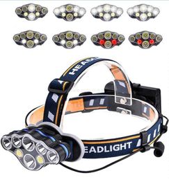 waterproof 8 led T6 flashlight COB charging Headlamp with 18650 Battery USB Charger super bright beam outdoor camping flashlight lamp