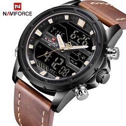 Top Brand Mens Sport Watches NAVIFORCE Men Quartz Analog LED Clock Man Leather Military Waterproof Wrist Watch Relogio Masculino234A