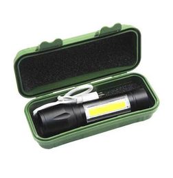 mini lanterna cob recarregável usb zoom ajustável liga de alumínio q5 tocha portátil lâmpada de acampamento ao ar livre 3 w bateria embutida lanternas luzes com caixa de presente