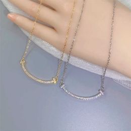 Pendant Necklaces Strands Strings Korean new fashion full diamond smile Necklace female ins personality niche titanium steel gold light luxury neck chain