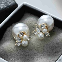 Charm New Shining Rhinestone Pearl Stud Earrings For Women Personality Double Ear Girls Party Wedding Jewellery R230603