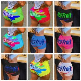 Women's Shorts Fashion Trend Color Letter Printing High Waist Elastic Ladies Large Candy Snacks Shorts Women's Shorts T230603