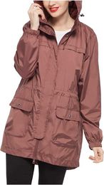 Rokka Rolla Women's Lightweight Rainproof Jacket Hooded Windbreaker Long Raincoat