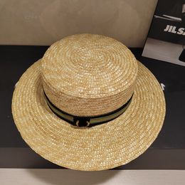 Europe and America classic casual straw hat men's and women's flat top hat outdoor travel sun protection flat straw hat flat rim hat