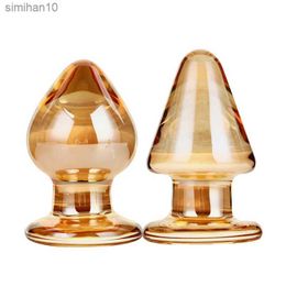 Sex toy massager 50mm Glass Sex Toys Golden Cone Big Anus Plugs Crystal Butt Plug Men Gay Erotic Toy L230518