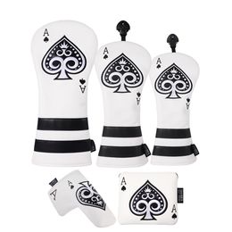Other Golf Products Poker Ace of Spades Design PU Leather Club Headcover Driver Fairway Wood Hybrid Mallet Blade Putter Covers 230602