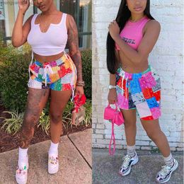 Women's Shorts 2022 Women Bandana Print Shorts Summer Beach Loose Drawstring Waist Shorts Casual Midi Waist Patchwork Short Pants T230603