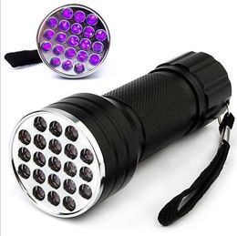 Portable uv light flashlight 21 led aluminium alloy Torch outdoor hunting fishing camping mini purple beam lights lamp money detector torch