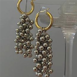 Dangle Earrings Grape Beaded Long Tassel French Style Color Block Metal Waterfall Cloth Accessories Ladies Jewelry Gifts