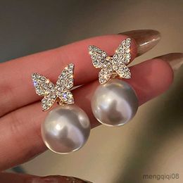 Charm Pearl Earrings for Women Rhinestone Butterfly Hollow Heart Tassel Bride Girl Party Jewellery Gift R230603