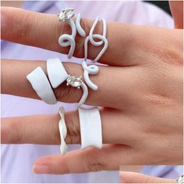 Band Rings 2021 Korean White Colour Chain Ring For Women Girls Drip Oil Handpainted Geometric Open Beautif Jewellery Drop Delivery Dhqxn