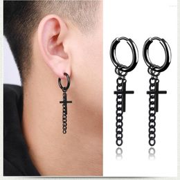 Hoop Earrings 1pc Men Jewelry Fashion Small Multi-Color Cross Punk Stainless Steel Dangle For Women