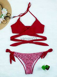 Women's Swimwear Micro Bikini Swimsuit Women 2023 New Solid Print Bikinis Set Sexy Thong Swimwear Halter Cross Summer Beach Bathing Suit Female J230603