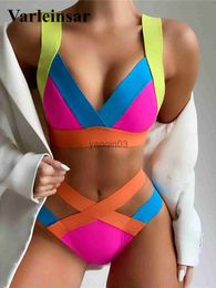 Women's Swimwear New Sexy Splicing Mid Waist Bikini Female Swimsuit Women Swimwear Two-pieces Bikini set Strappy Bather Bathing Suit Swim V3252 J230603