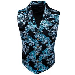Pants Teal Blue Mens Suit Vest Lapel V Neck Silk Waistcoat Jacquard Weave Casual Formal Groomsman Jacket for Men Wedding Barry.wang