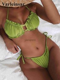 Women's Swimwear Sexy Ruffled Frilled Pleated Ruched Bikini Women Swimwear Female Swimsuit Two-pieces Bikini set Bather Bathing Suit Swim V3239 J230603