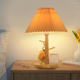 Table Lamps Korean Retro Pleated Fabric Lamp Home Decor Living Room Bedroom Desk Vintage Wood Tree Night Light Bedside Lighting
