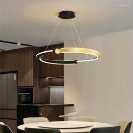 Chandeliers Multiple Ring Led Black Gold Ceiling For Dining Room Bedroom Villa Aluminium Body Crystal Decorative Pendant Lamp