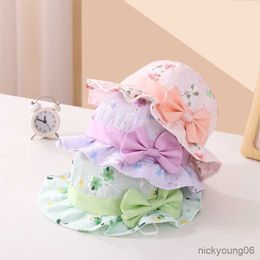 Hair Accessories Sweet Bow Baby Bucket Hat Summer Kids Flower Print Cap Outdoor Wide Brim Girl Princess Sun Hats