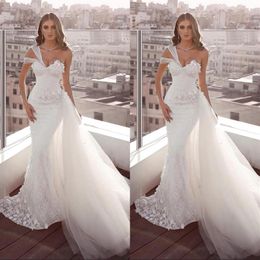 Plus Size White Lace Wedding Dresses Mermaid One Shoulder Backless Bridal Gowns With Tulle Train Beach Garden Vestido De Noiva2880